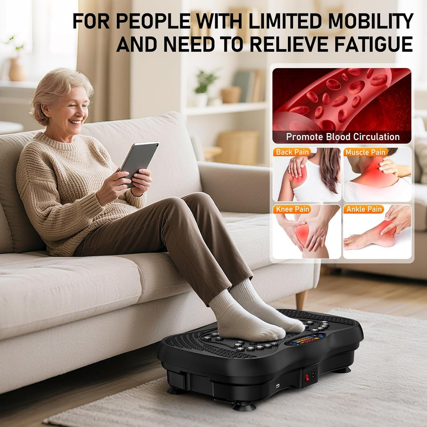 Vibration Plate Exercise Machine, 130 Levels Full Body Workout Vibrating Plate for Lymphatic Drainage Weight Loss, 450 Lbs Capacity Shake Platform with Resistance Bands Bluetooth for Women Men
