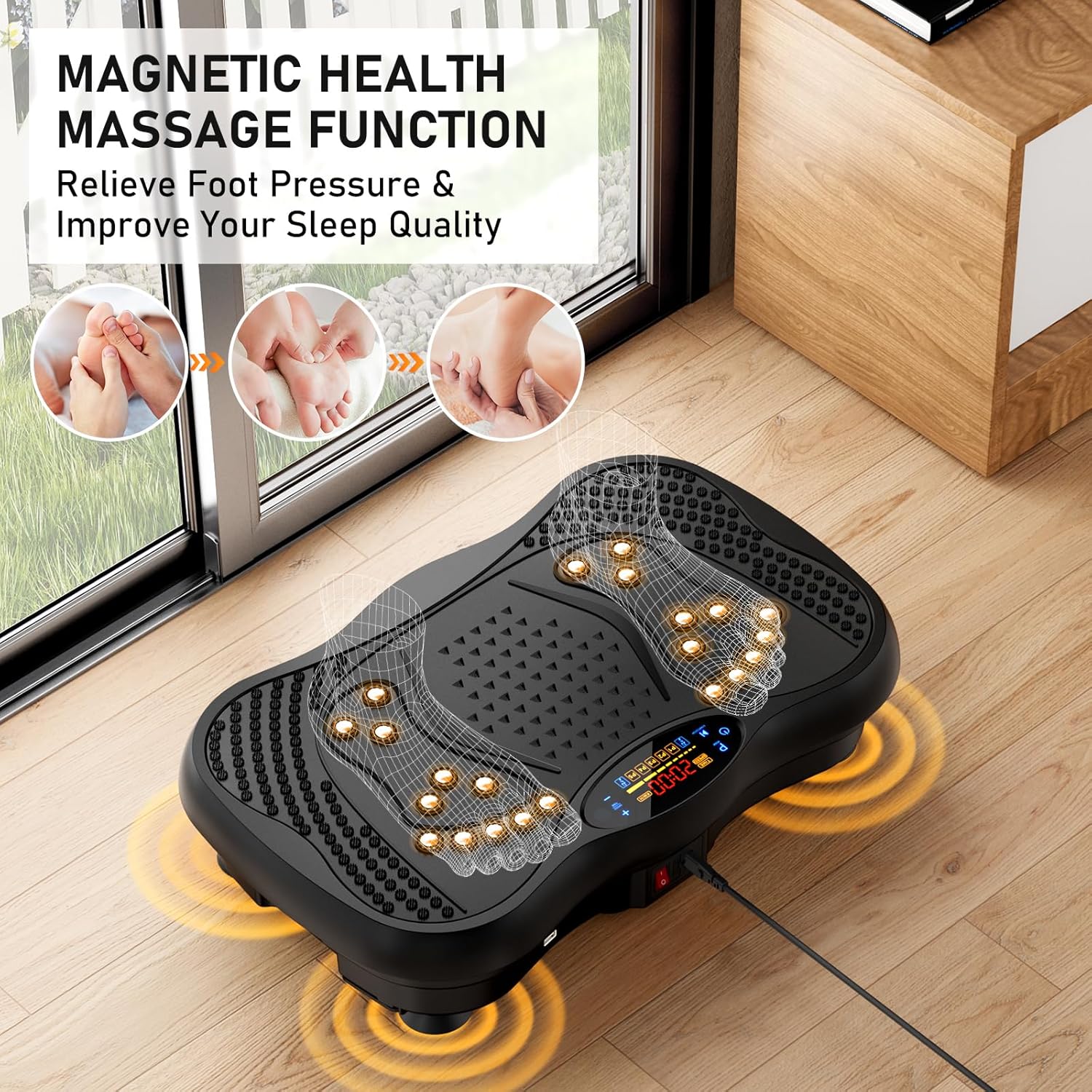 Vibration Plate Exercise Machine, 130 Levels Full Body Workout Vibrating Plate for Lymphatic Drainage Weight Loss, 450 Lbs Capacity Shake Platform with Resistance Bands Bluetooth for Women Men